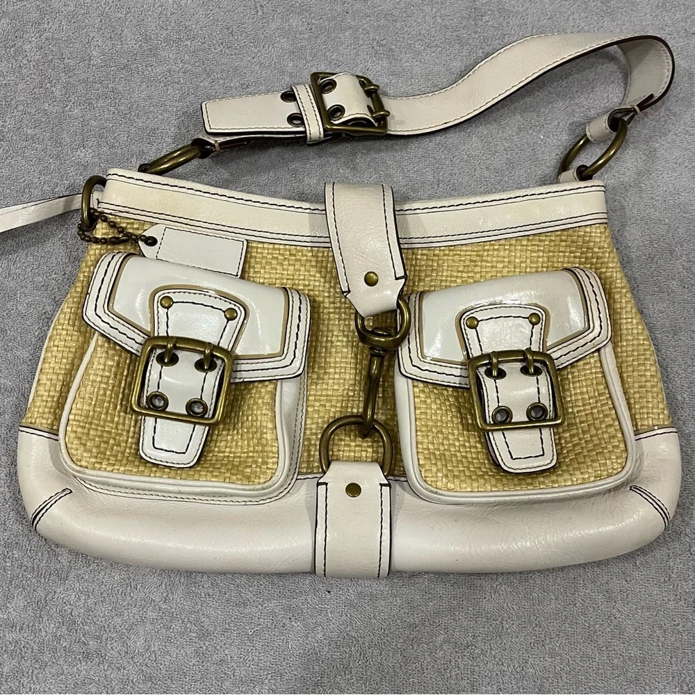 COACH Legacy M05k-105 Natural Straw Leather purse Shoulder bag Brass Read - Picture 1 of 13
